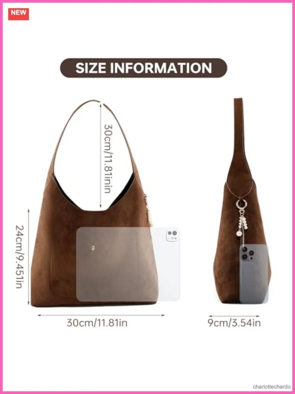Soft Suede Slouchy Hobo Shoulder Bag Lightweight Tote with Spacious Interior